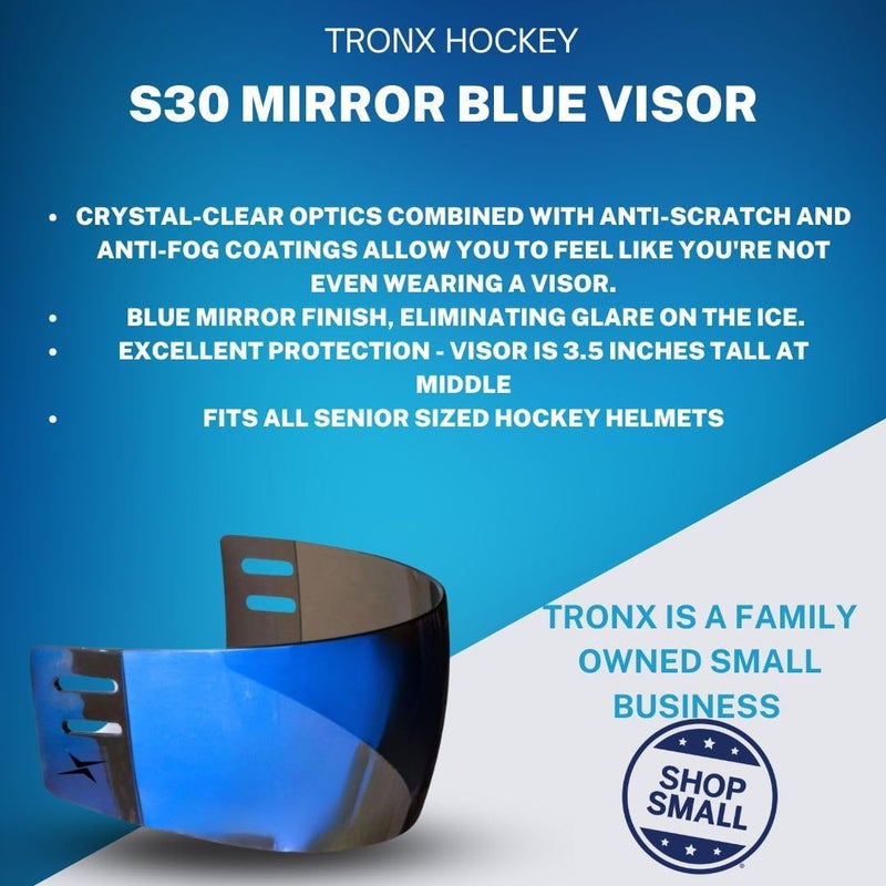 TronX S30 Blue Mirrored Anti-Scratch/Anti-Fog Hockey Helmet Visor - Image 2